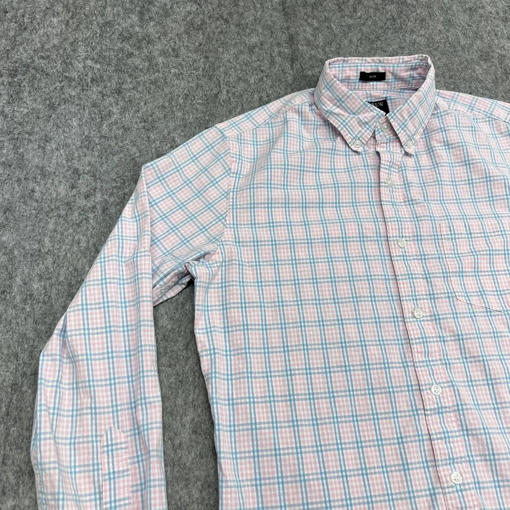 J Crew Shirt Mens M Pink Blue Plaid Flex Washed Slim Button Down Casual Preppy